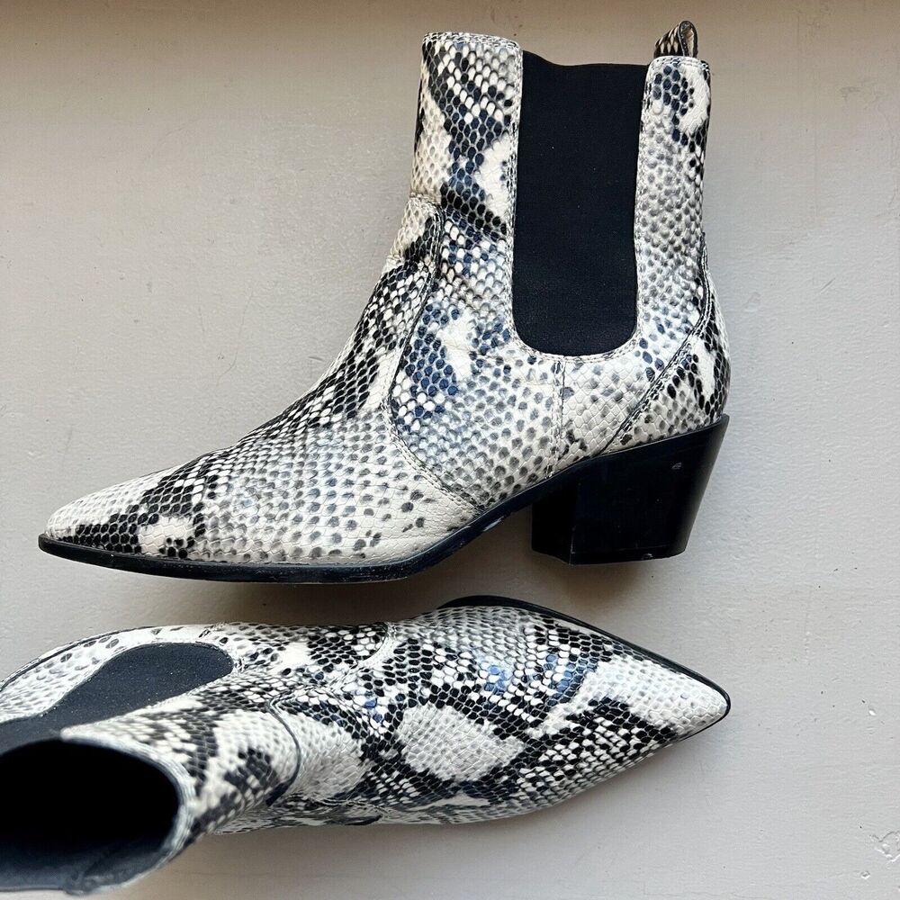 Paige Willa Cream & Black Snake Skin‎ Print Leather Western Cowgirl Ankle Boot 9 - Picture 16 of 16